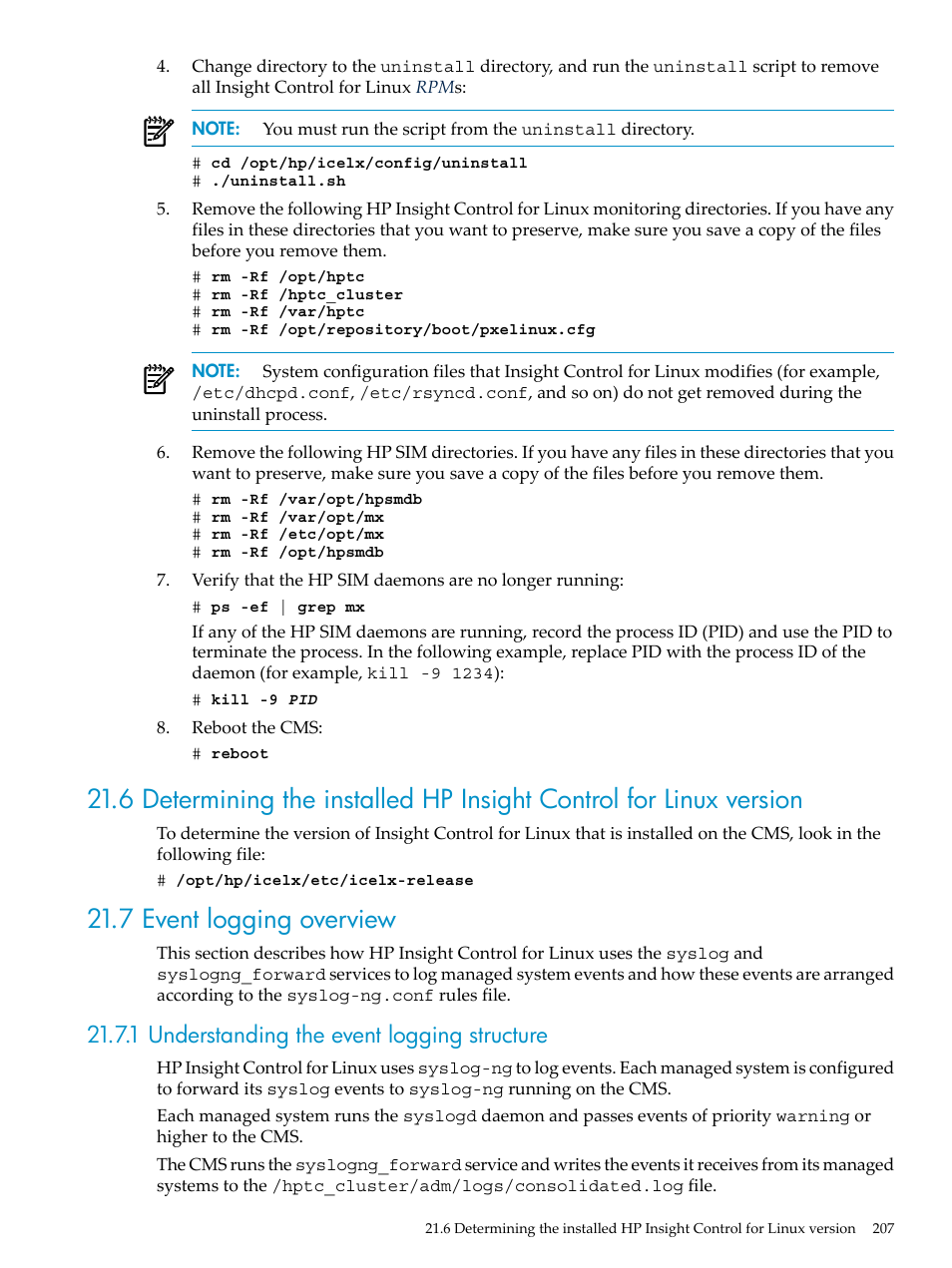 7 event logging overview, 1 understanding the event logging structure | HP Insight Control Software for Linux User Manual | Page 207 / 278