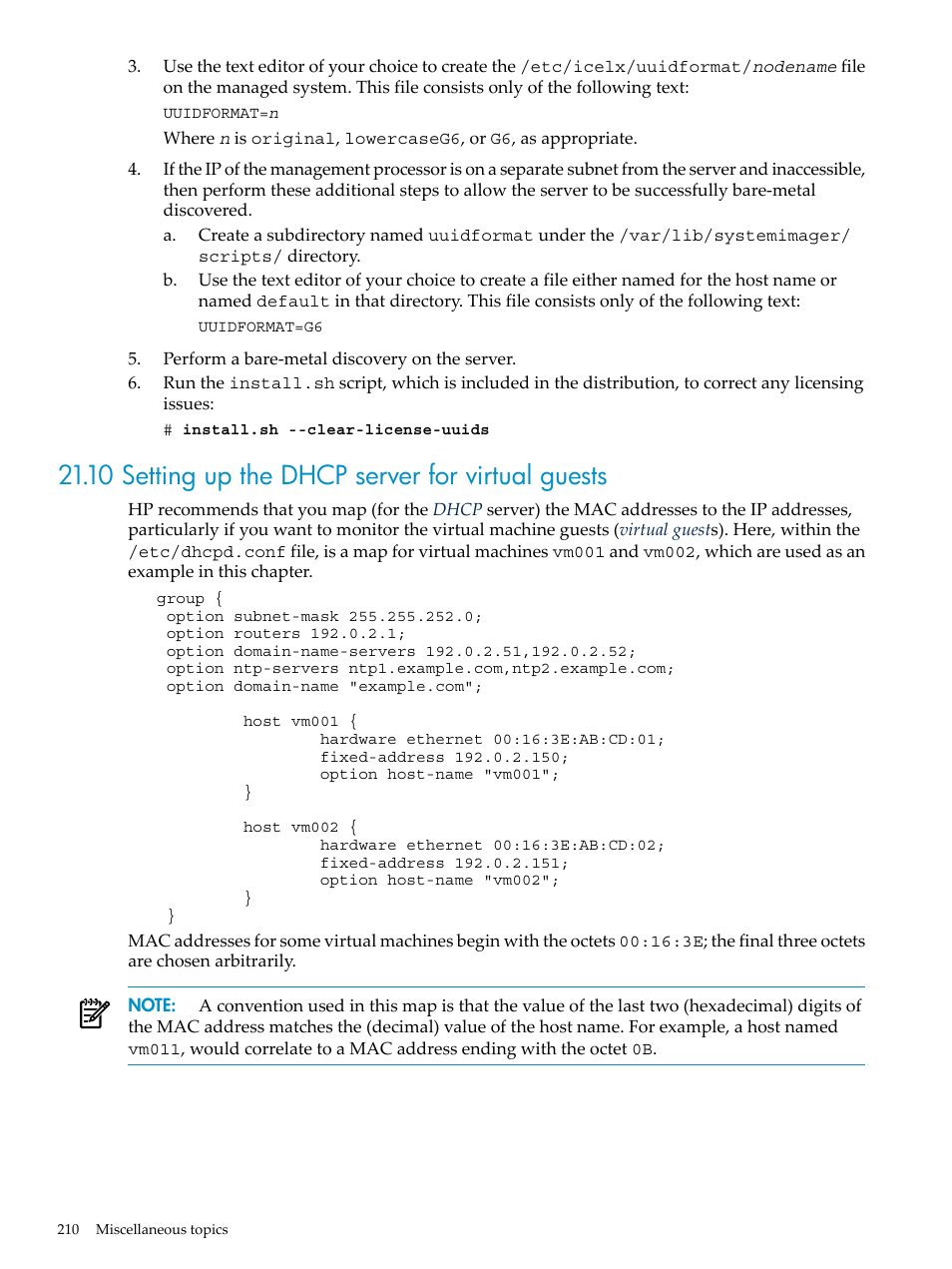 10 setting up the dhcp server for virtual guests | HP Insight Control Software for Linux User Manual | Page 210 / 278