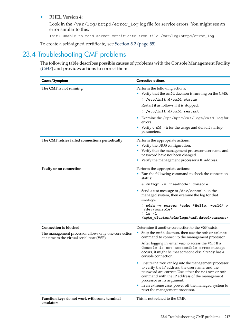 4 troubleshooting cmf problems | HP Insight Control Software for Linux User Manual | Page 217 / 278