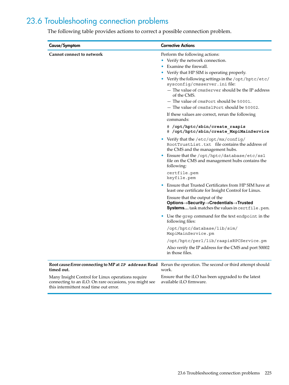 6 troubleshooting connection problems | HP Insight Control Software for Linux User Manual | Page 225 / 278