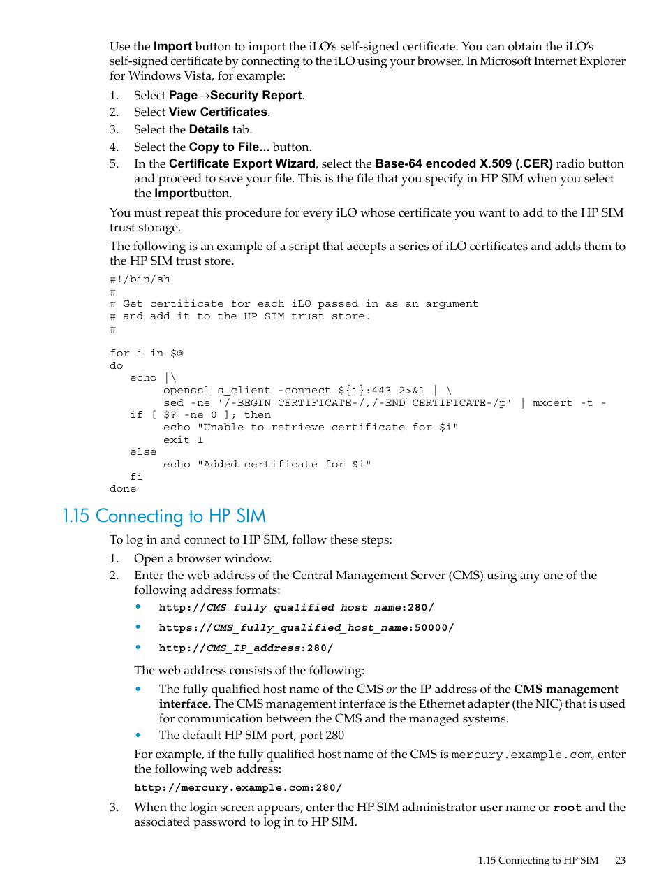 15 connecting to hp sim | HP Insight Control Software for Linux User Manual | Page 23 / 278