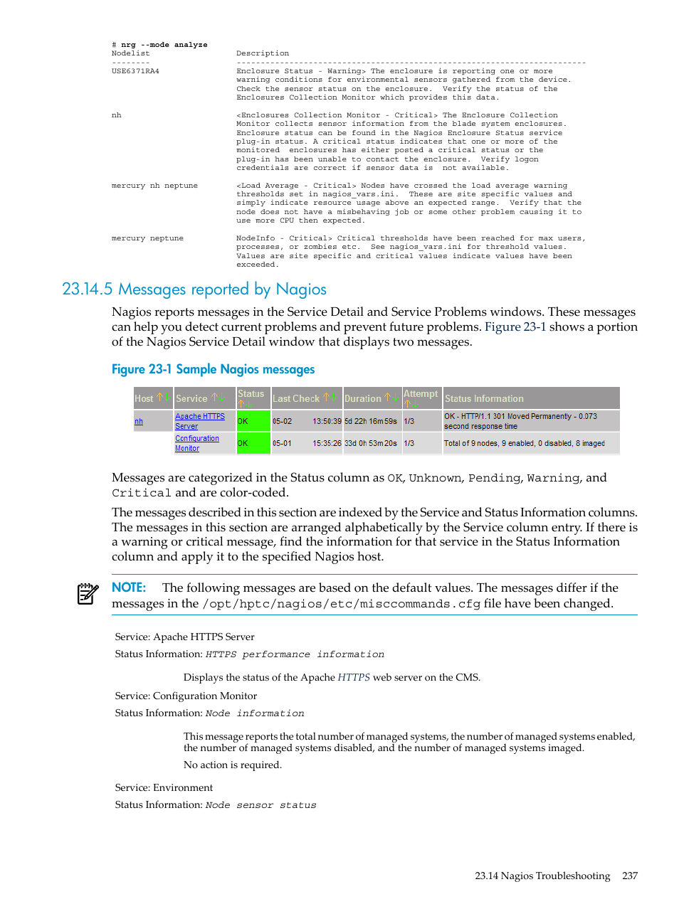 5 messages reported by nagios | HP Insight Control Software for Linux User Manual | Page 237 / 278