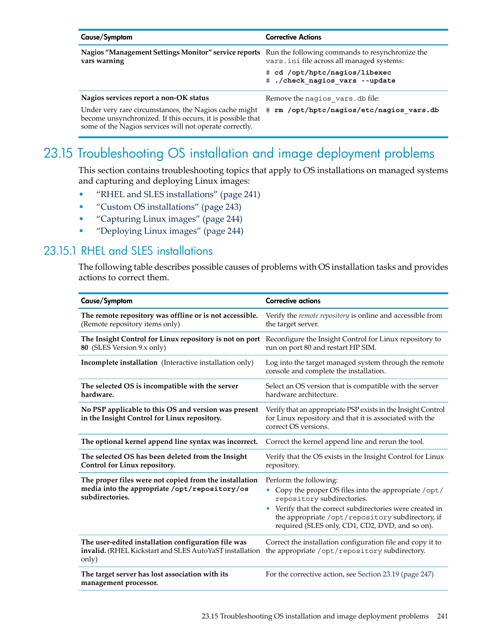 1 rhel and sles installations | HP Insight Control Software for Linux User Manual | Page 241 / 278