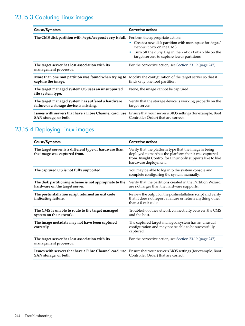 3 capturing linux images, 4 deploying linux images | HP Insight Control Software for Linux User Manual | Page 244 / 278