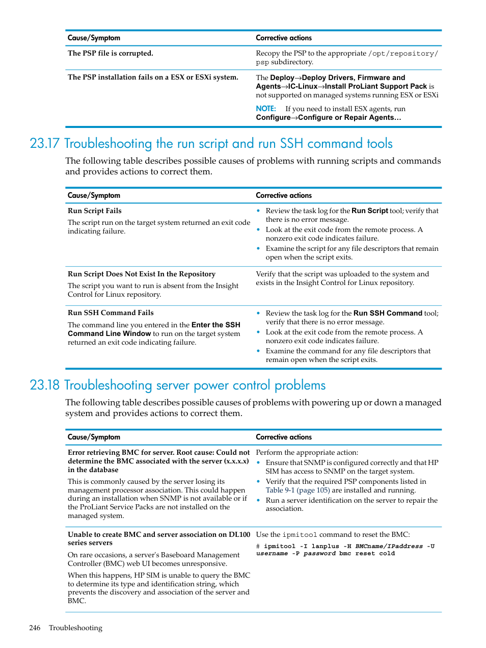 18 troubleshooting server power control problems | HP Insight Control Software for Linux User Manual | Page 246 / 278