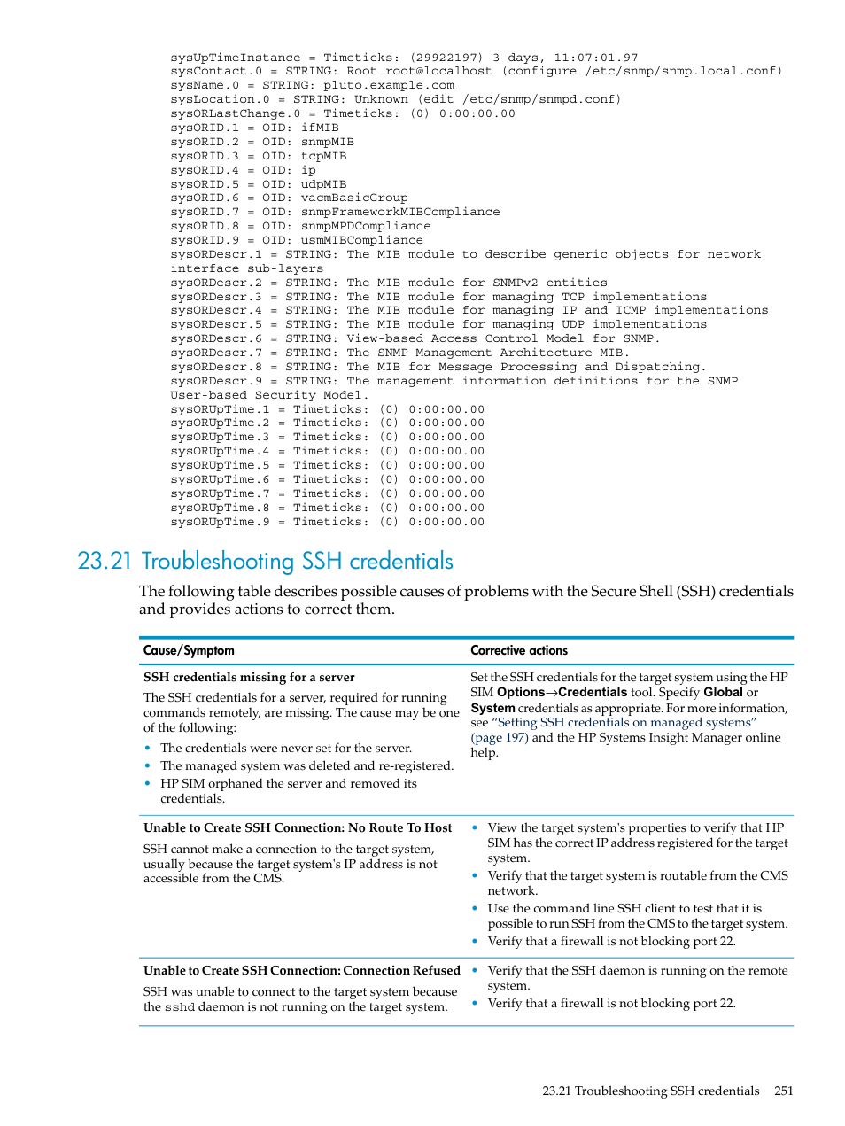 21 troubleshooting ssh credentials | HP Insight Control Software for Linux User Manual | Page 251 / 278