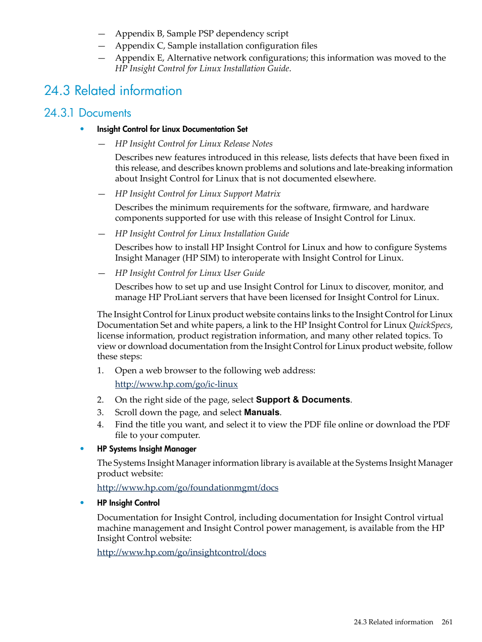 3 related information, 1 documents | HP Insight Control Software for Linux User Manual | Page 261 / 278