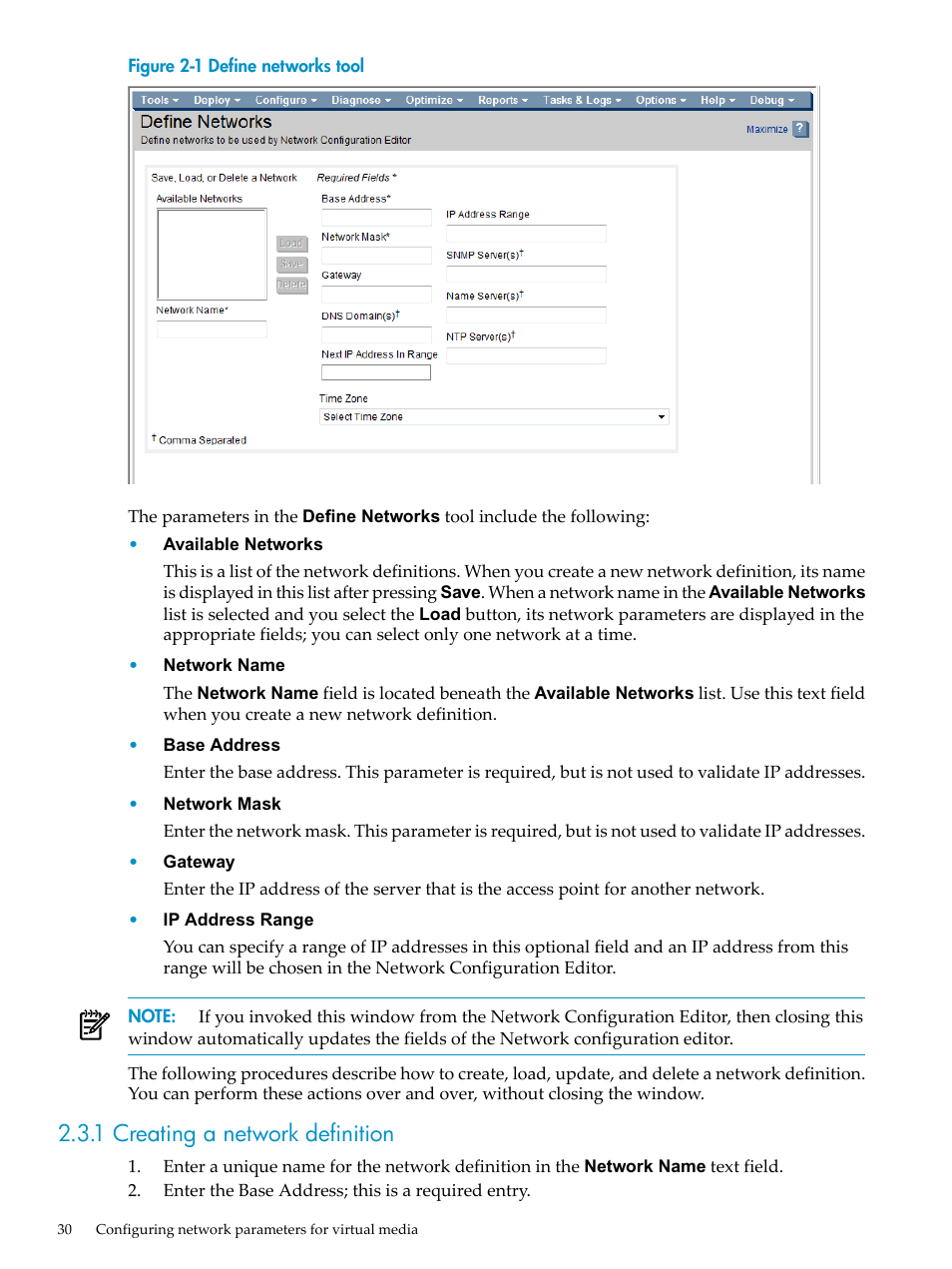 1 creating a network definition | HP Insight Control Software for Linux User Manual | Page 30 / 278