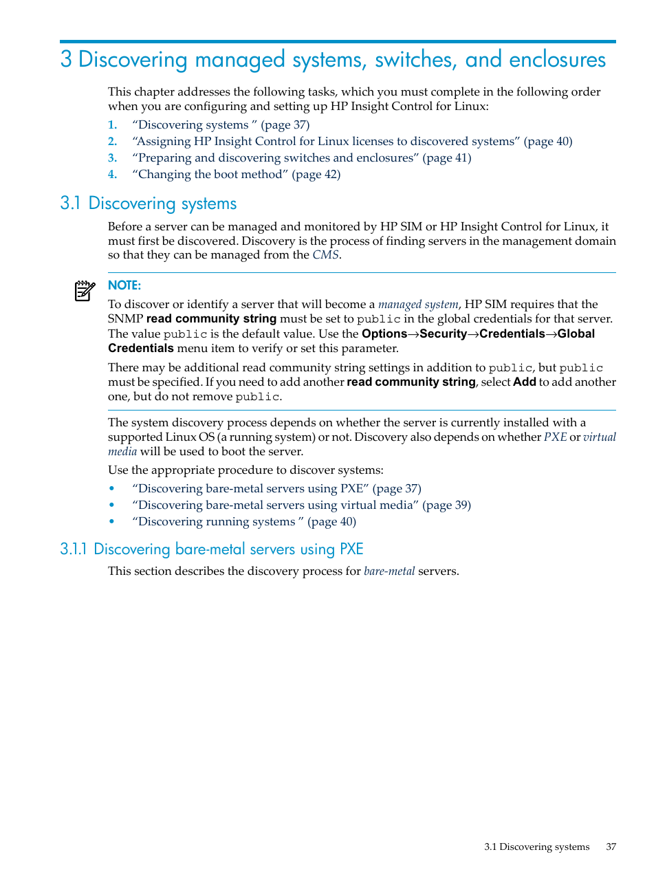 1 discovering systems, 1 discovering bare-metal servers using pxe | HP Insight Control Software for Linux User Manual | Page 37 / 278