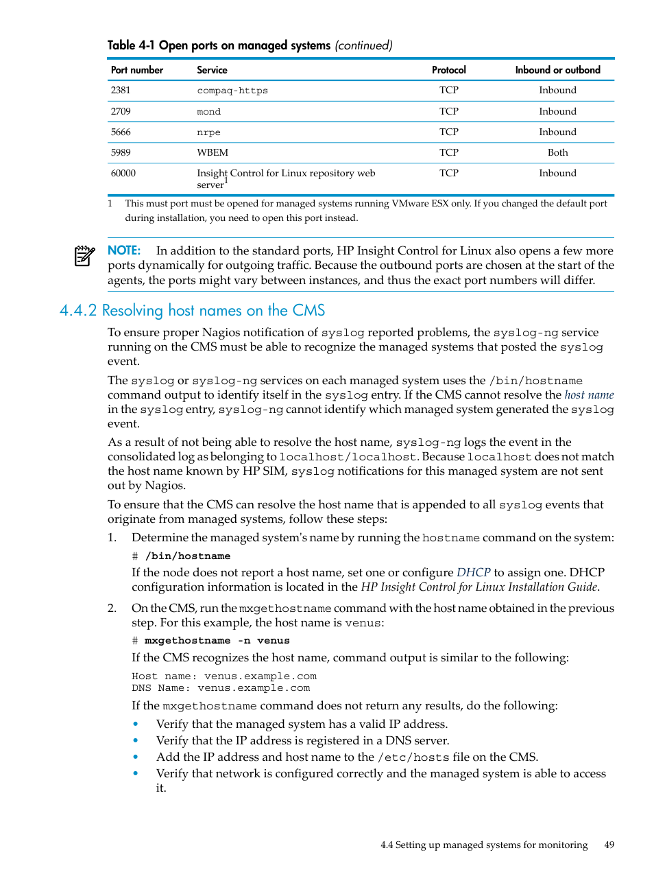 2 resolving host names on the cms | HP Insight Control Software for Linux User Manual | Page 49 / 278