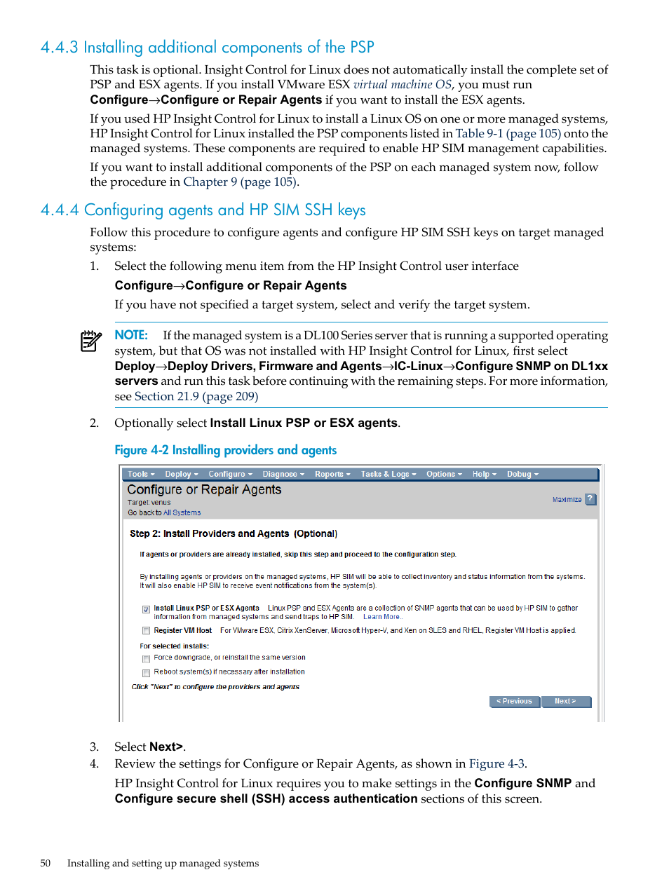 3 installing additional components of the psp, 4 configuring agents and hp sim ssh keys | HP Insight Control Software for Linux User Manual | Page 50 / 278