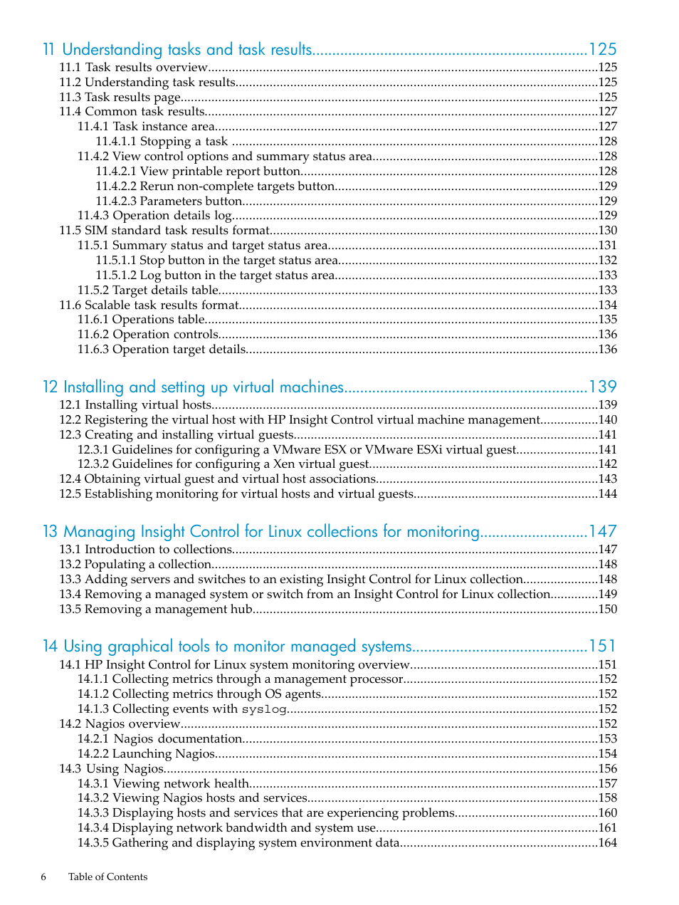 11 understanding tasks and task results, 12 installing and setting up virtual machines | HP Insight Control Software for Linux User Manual | Page 6 / 278