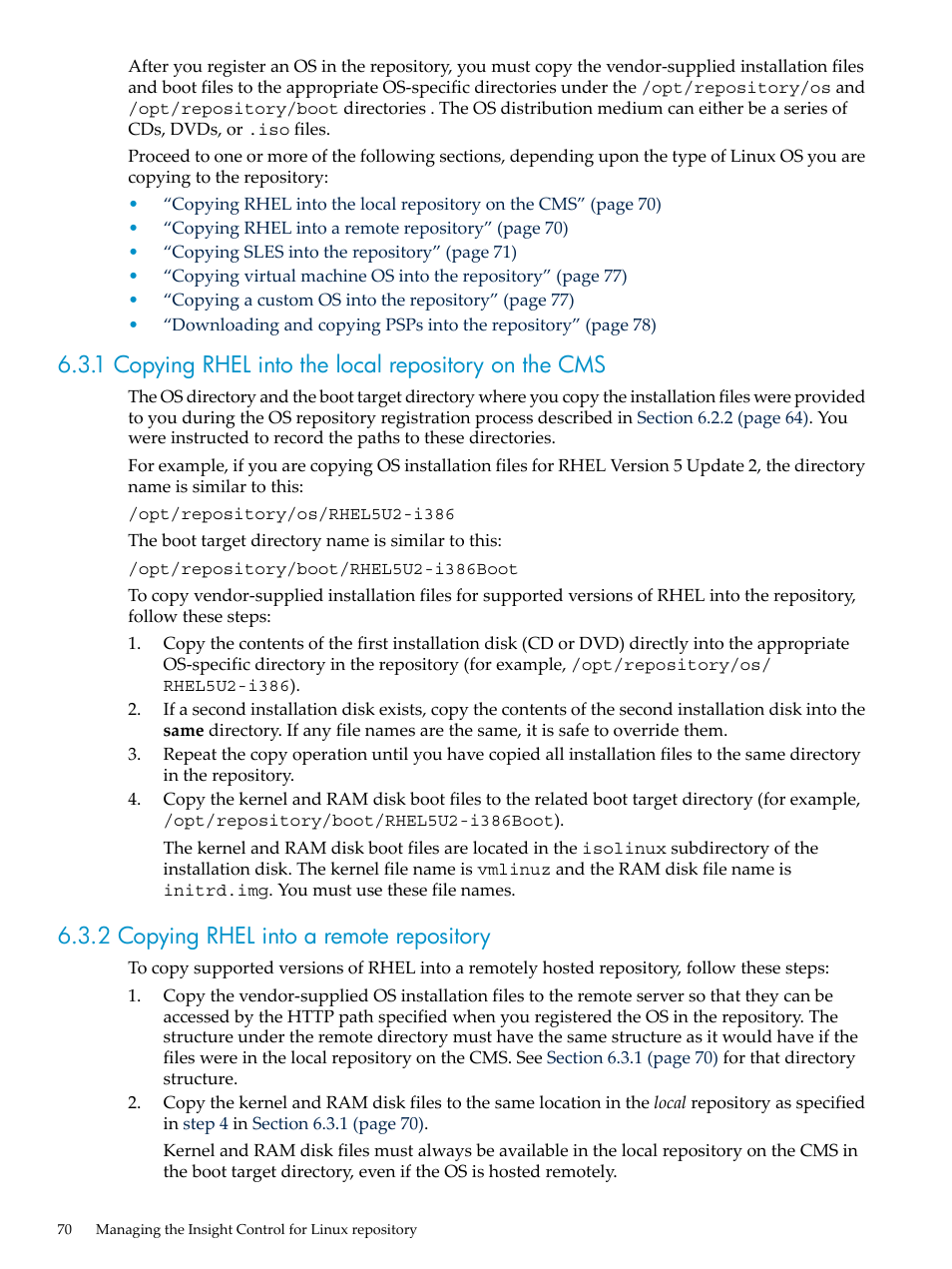 2 copying rhel into a remote repository | HP Insight Control Software for Linux User Manual | Page 70 / 278