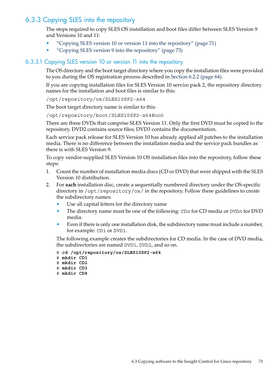 3 copying sles into the repository | HP Insight Control Software for Linux User Manual | Page 71 / 278