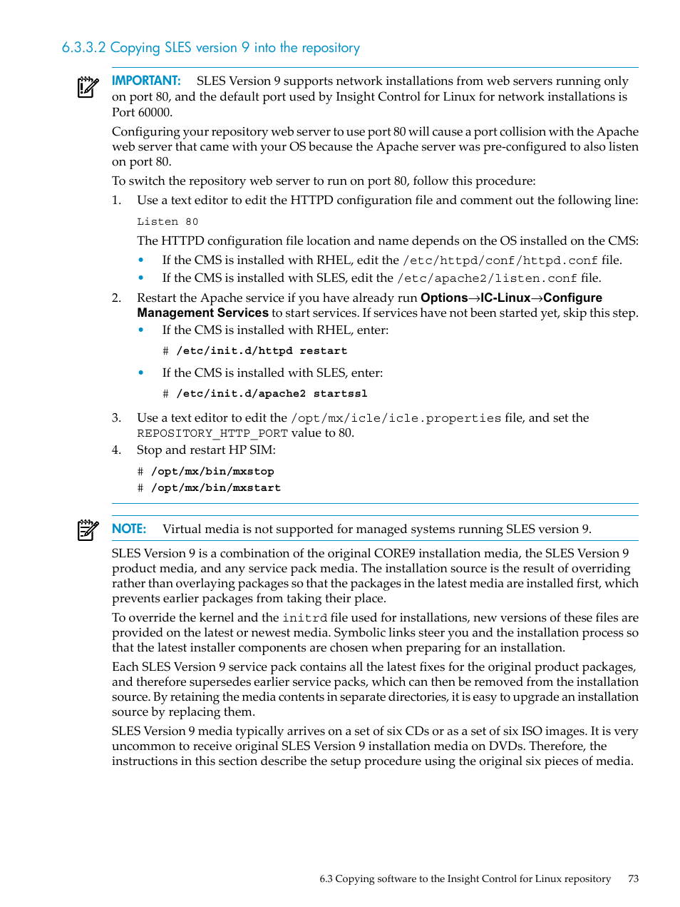 2 copying sles version 9 into the repository | HP Insight Control Software for Linux User Manual | Page 73 / 278