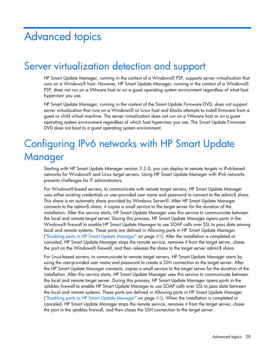 Advanced topics, Server virtualization detection and support | HP SmartStart-Software User Manual | Page 28 / 52