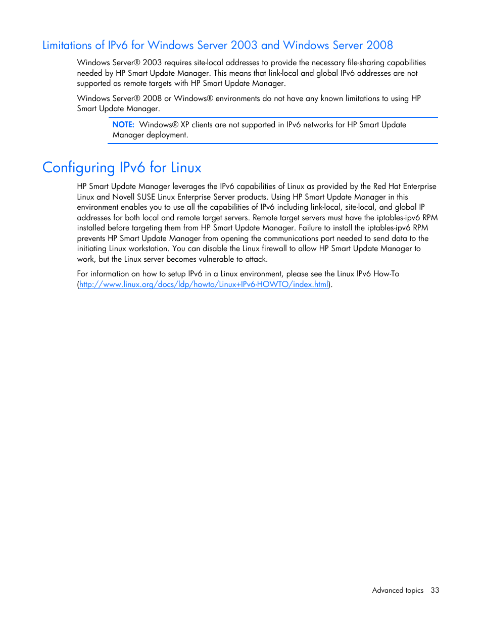 Configuring ipv6 for linux | HP SmartStart-Software User Manual | Page 33 / 52