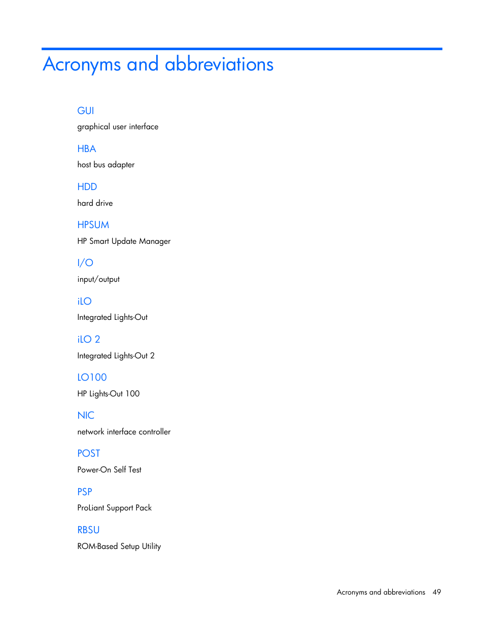 Acronyms and abbreviations | HP SmartStart-Software User Manual | Page 49 / 52