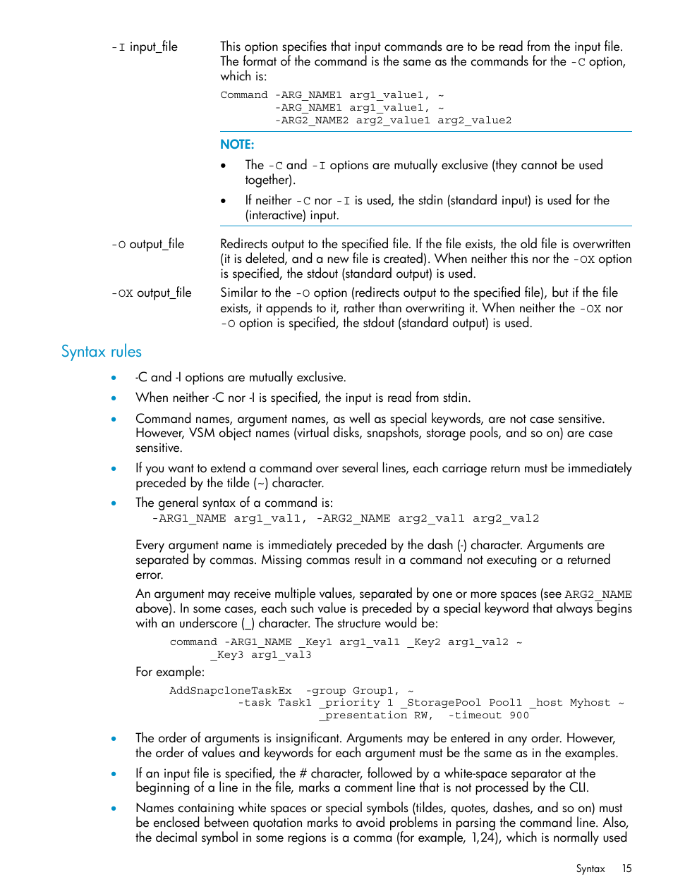 Syntax rules | HP SAN Virtualization Services Platform User Manual | Page 15 / 79