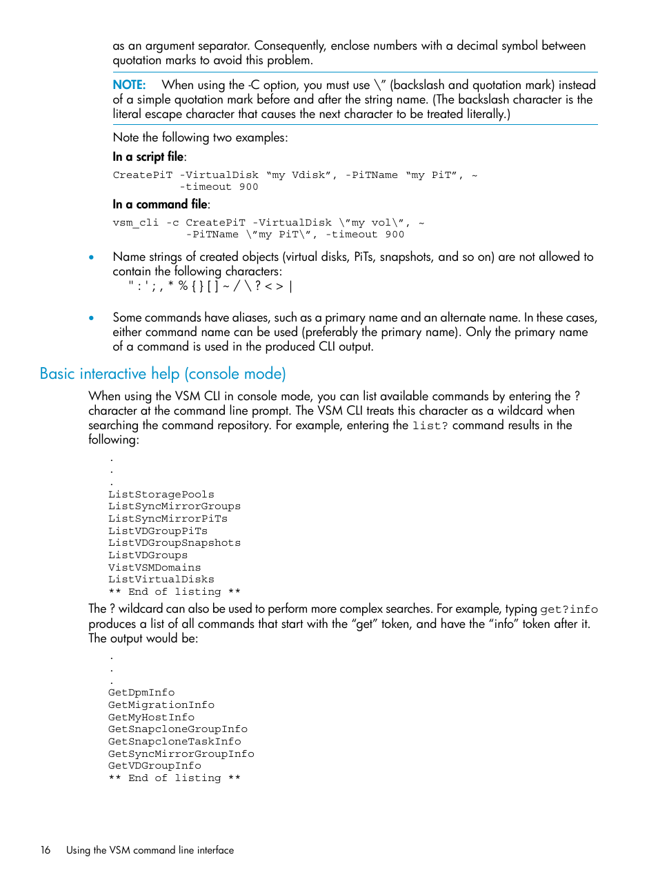 Basic interactive help (console mode) | HP SAN Virtualization Services Platform User Manual | Page 16 / 79