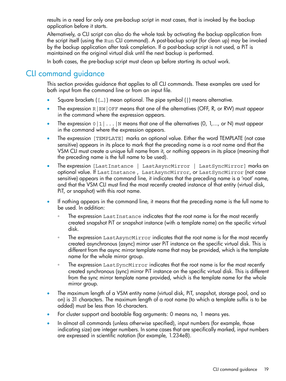 Cli command guidance | HP SAN Virtualization Services Platform User Manual | Page 19 / 79