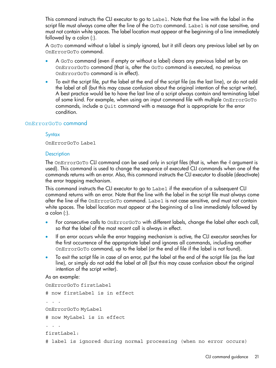 Onerrorgoto command | HP SAN Virtualization Services Platform User Manual | Page 21 / 79