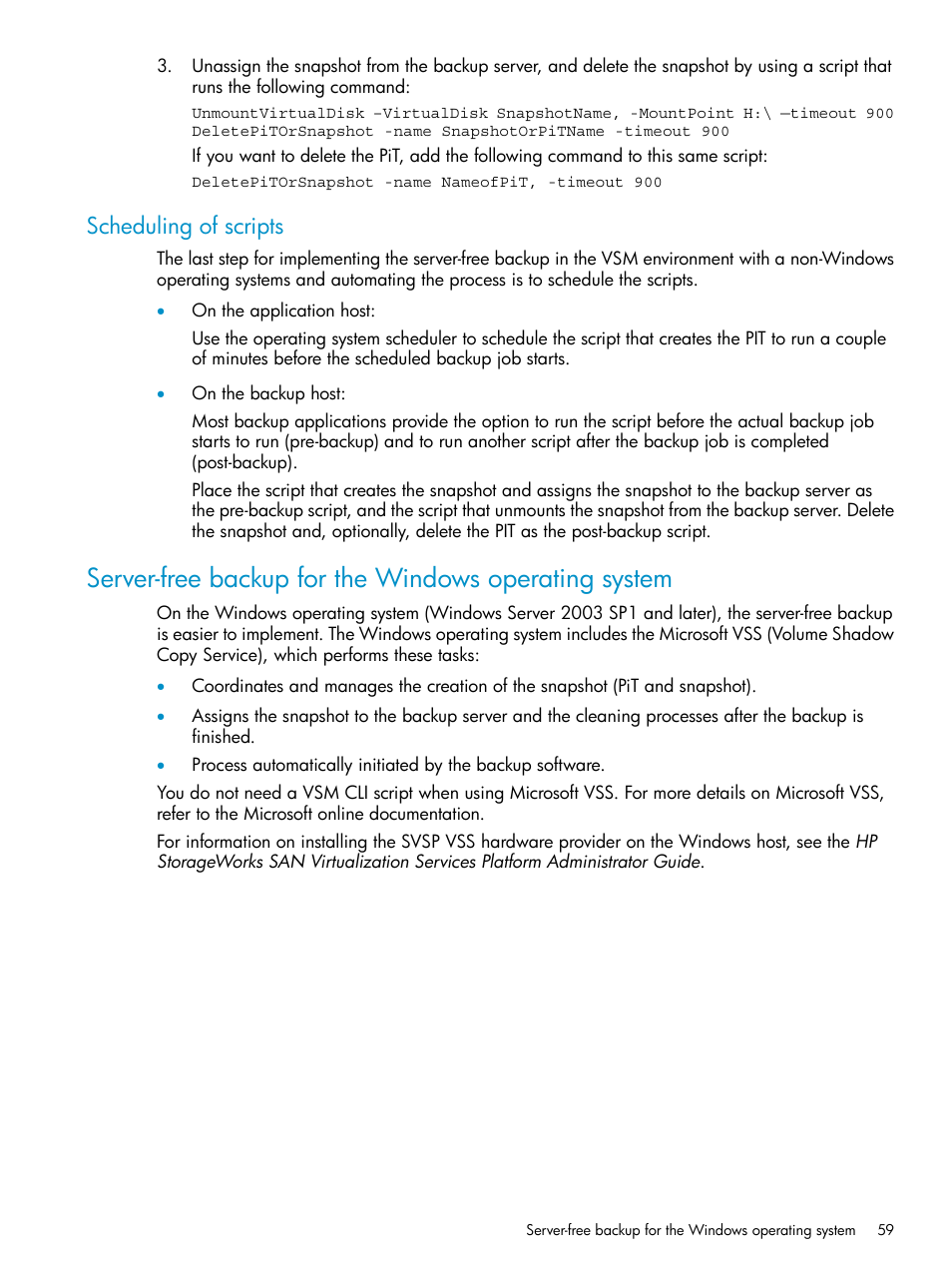 Scheduling of scripts | HP SAN Virtualization Services Platform User Manual | Page 59 / 79