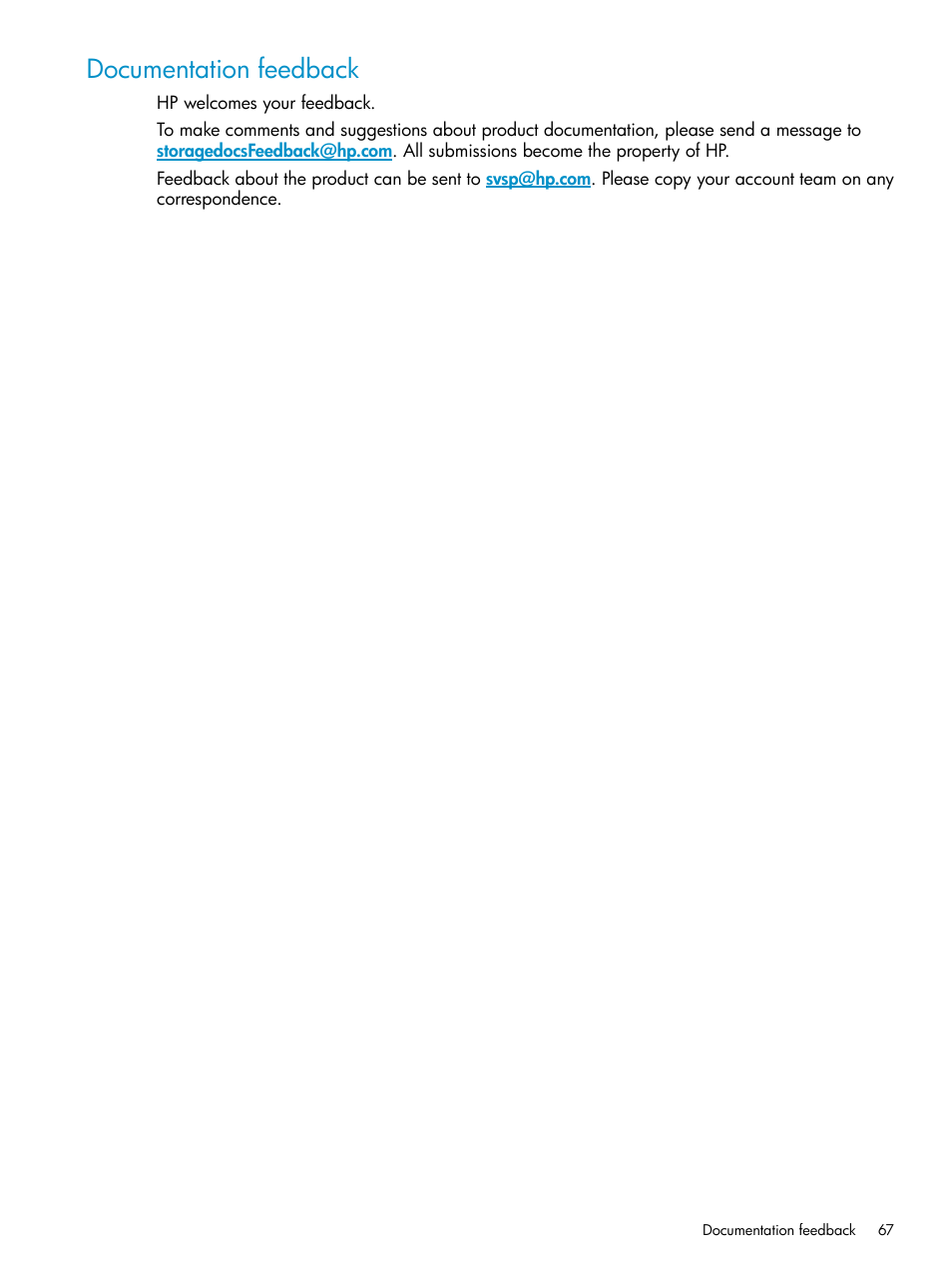 Documentation feedback | HP SAN Virtualization Services Platform User Manual | Page 67 / 79