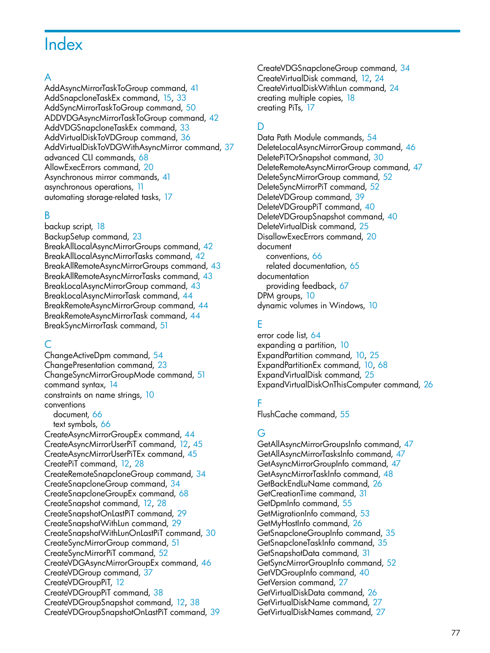 Index | HP SAN Virtualization Services Platform User Manual | Page 77 / 79