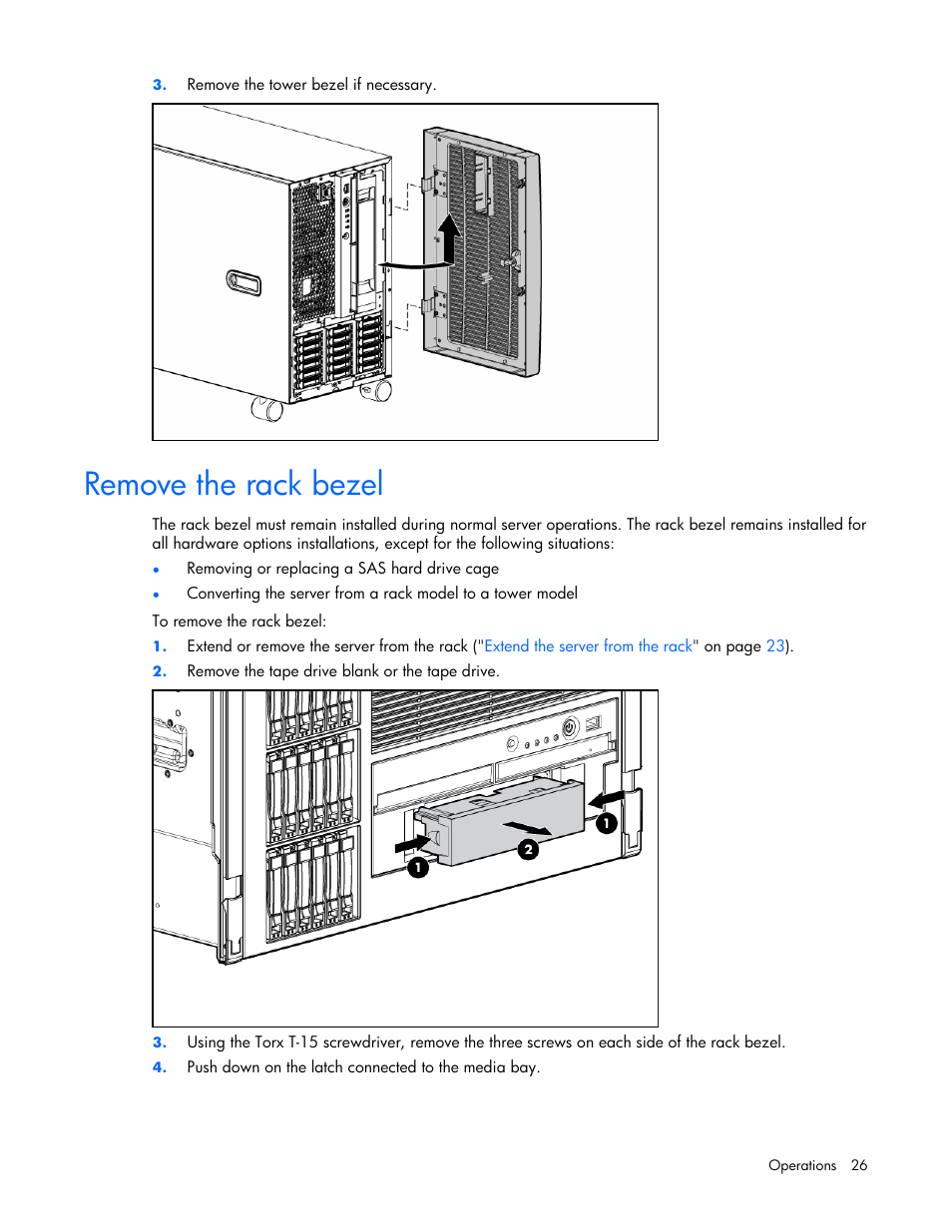 Remove the rack bezel | HP ProLiant ML570 G4 Server User Manual | Page 26 / 125