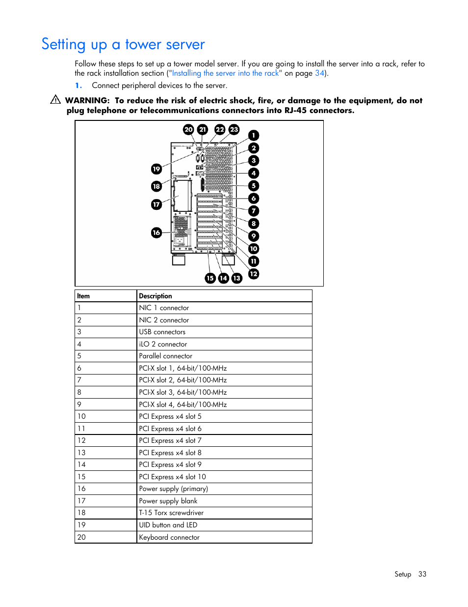 Setting up a tower server | HP ProLiant ML570 G4 Server User Manual | Page 33 / 125