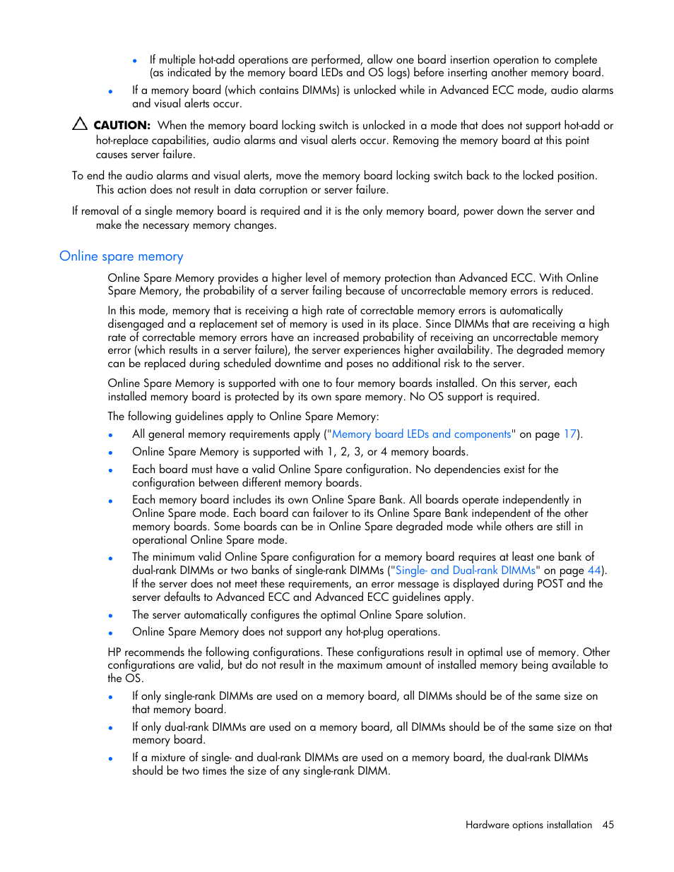 Online spare memory | HP ProLiant ML570 G4 Server User Manual | Page 45 / 125