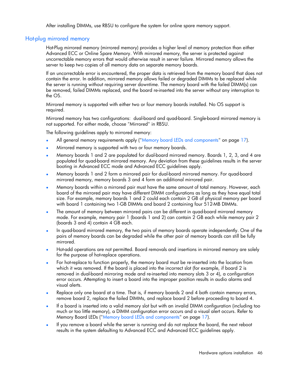 Hot-plug mirrored memory, L- and quad-board) | HP ProLiant ML570 G4 Server User Manual | Page 46 / 125