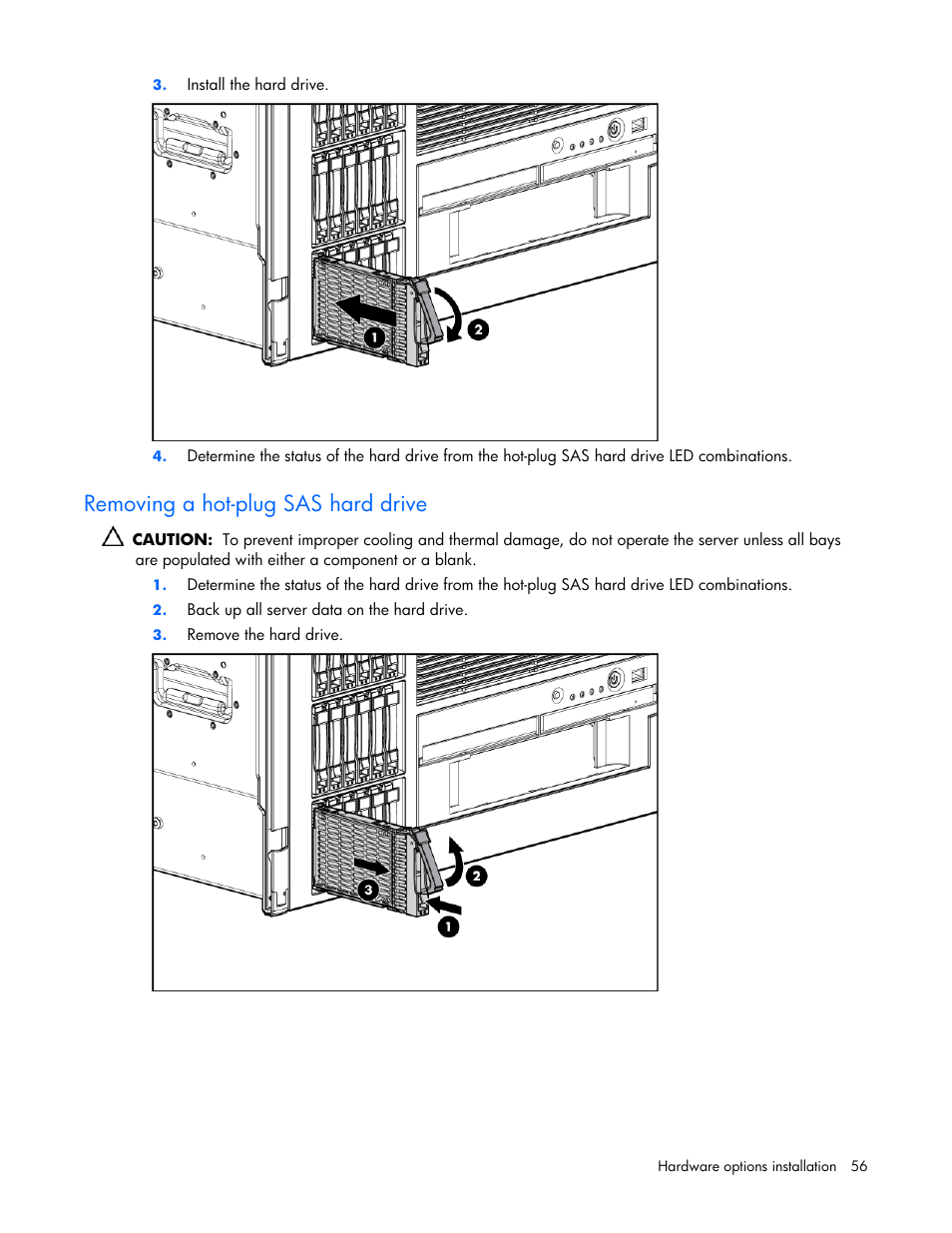 Removing a hot-plug sas hard drive | HP ProLiant ML570 G4 Server User Manual | Page 56 / 125
