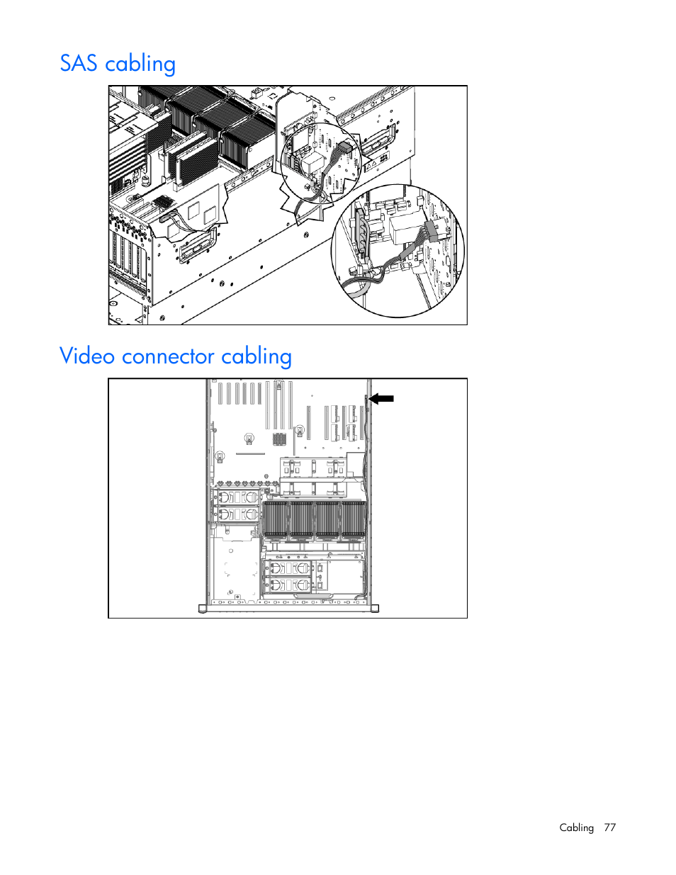 Sas cabling, Video connector cabling, 77 video connector cabling | HP ProLiant ML570 G4 Server User Manual | Page 77 / 125
