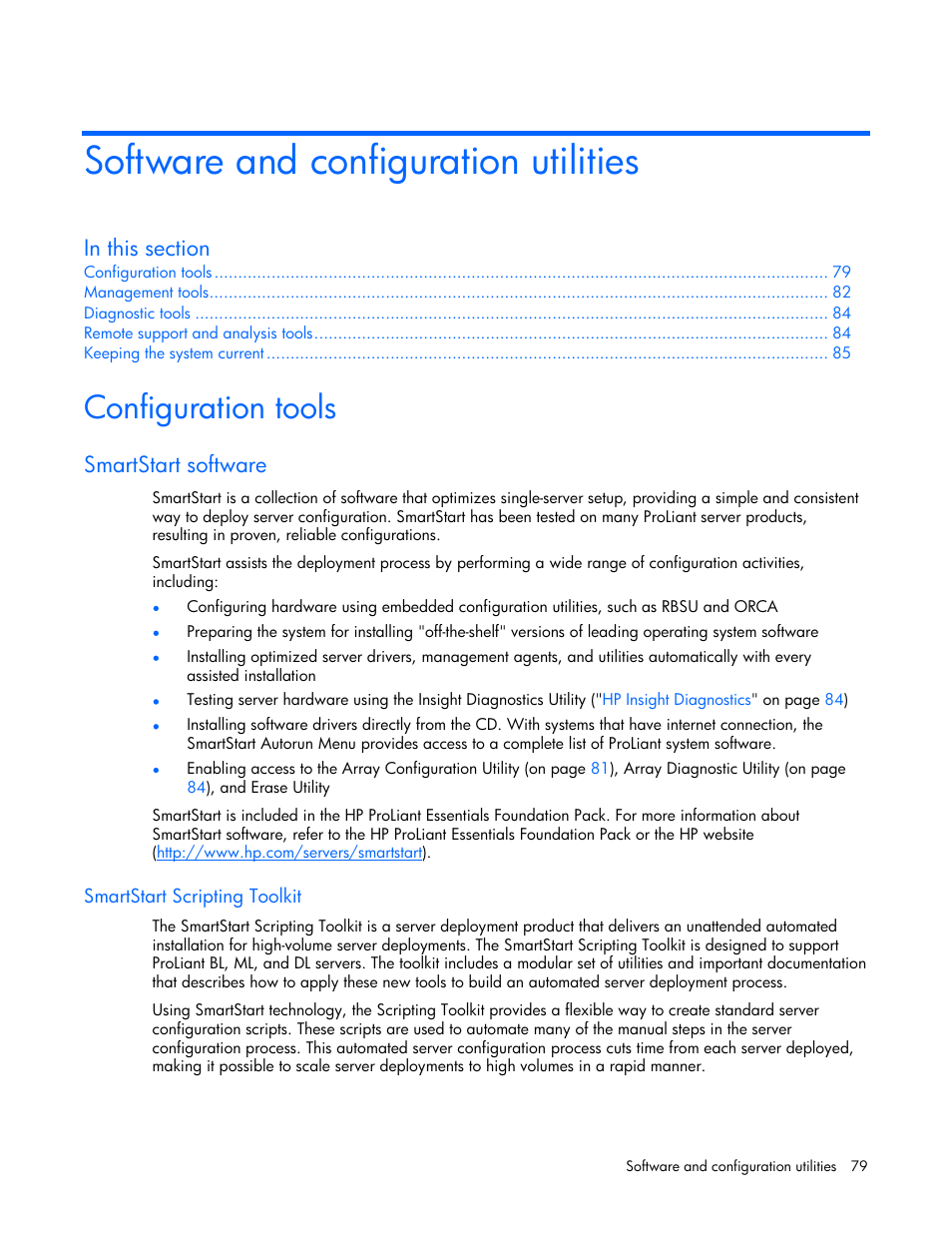 Software and configuration utilities, Configuration tools, Smartstart software | Smartstart scripting toolkit | HP ProLiant ML570 G4 Server User Manual | Page 79 / 125
