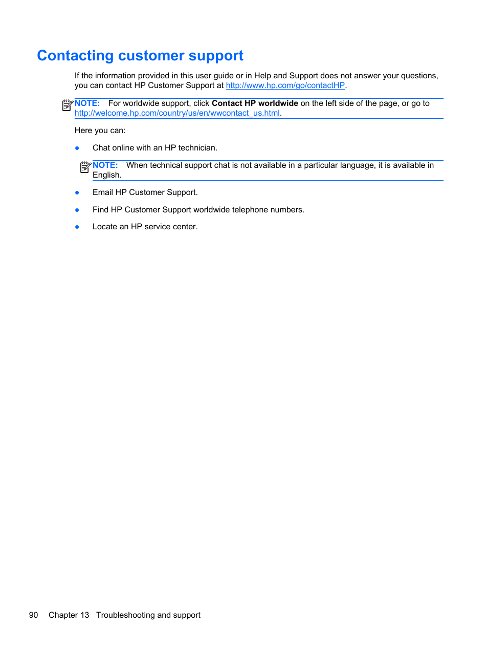 Contacting customer support | HP Pavilion dv6-7122he Entertainment Notebook PC User Manual | Page 100 / 104