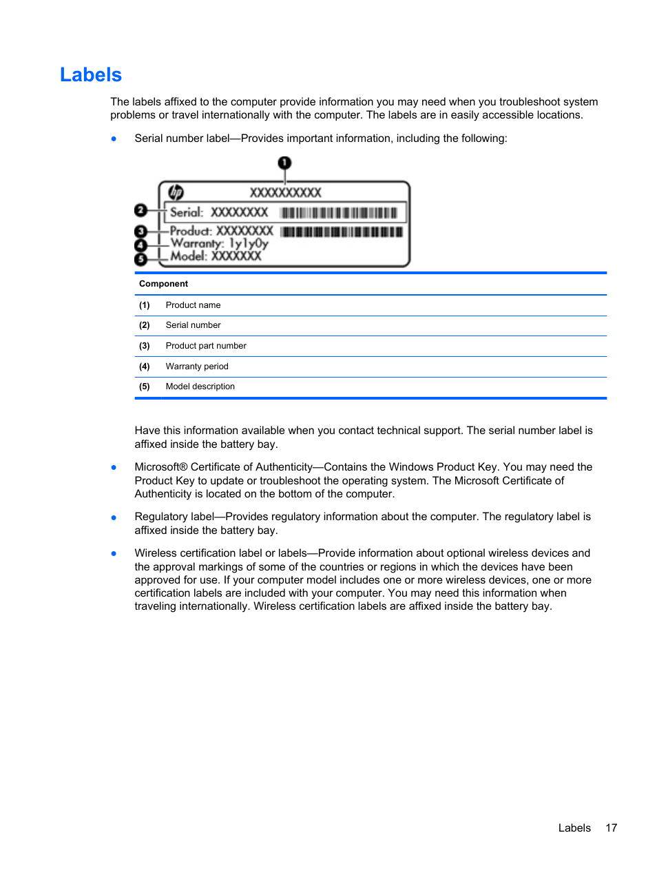 Labels | HP Pavilion dv6-7122he Entertainment Notebook PC User Manual | Page 27 / 104