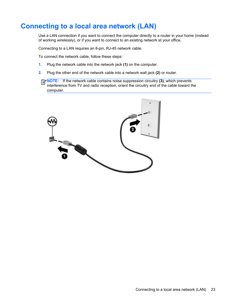 Connecting to a local area network (lan) | HP Pavilion dv6-7122he Entertainment Notebook PC User Manual | Page 33 / 104