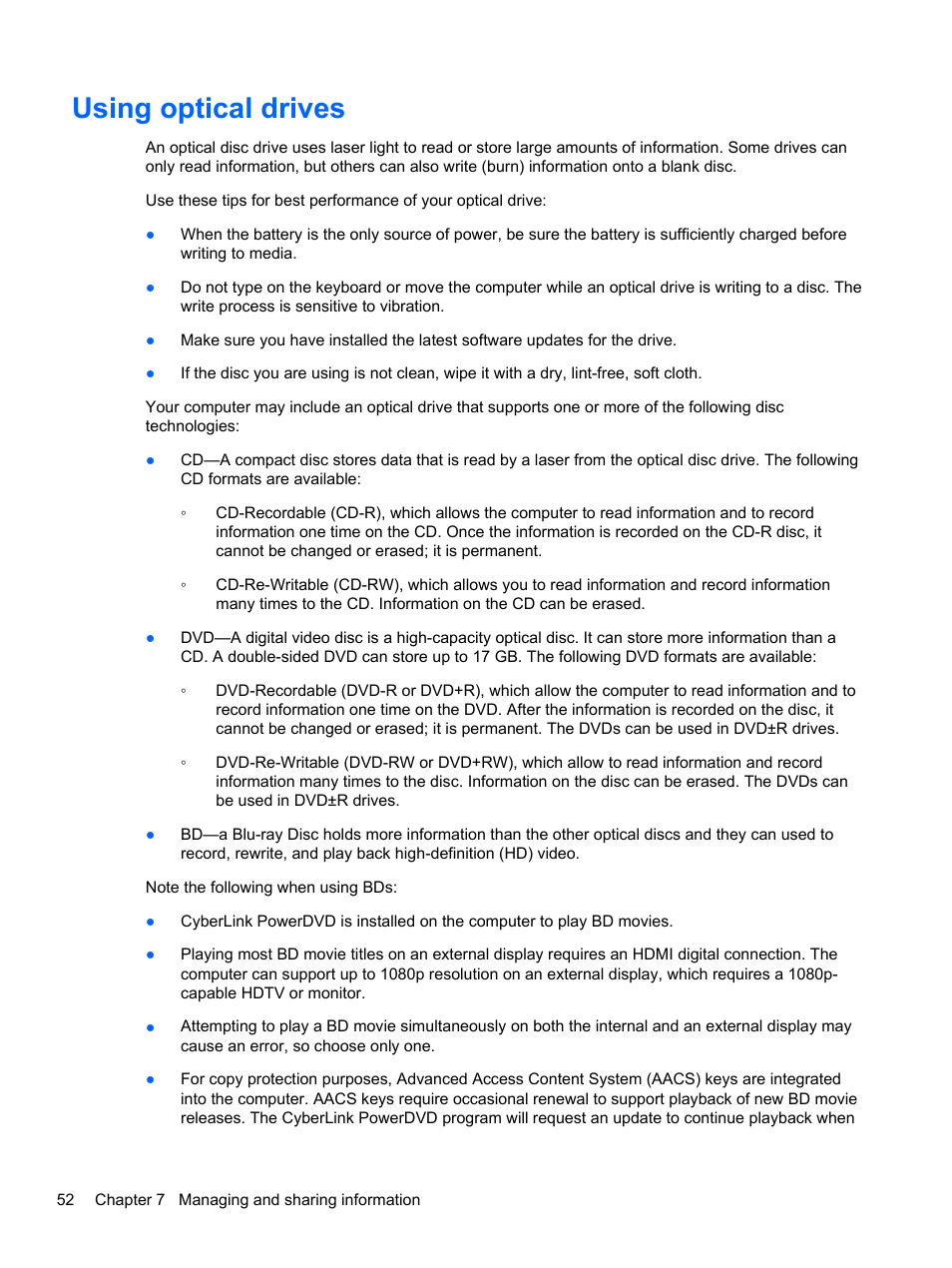 Using optical drives | HP Pavilion dv6-7122he Entertainment Notebook PC User Manual | Page 62 / 104