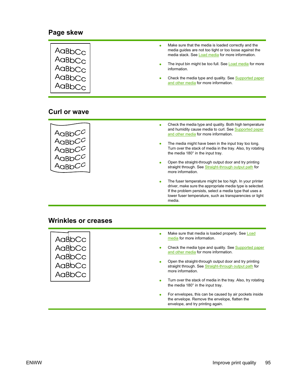 Curl or wave, Wrinkles or creases, Page skew | HP LaserJet P2015 User Manual | Page 105 / 158