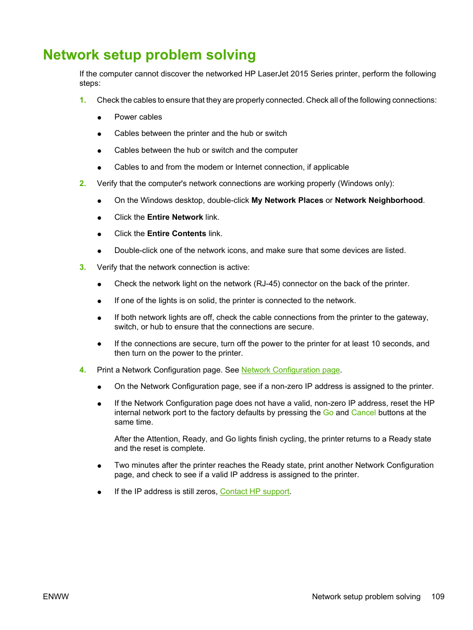 Network setup problem solving | HP LaserJet P2015 User Manual | Page 119 / 158