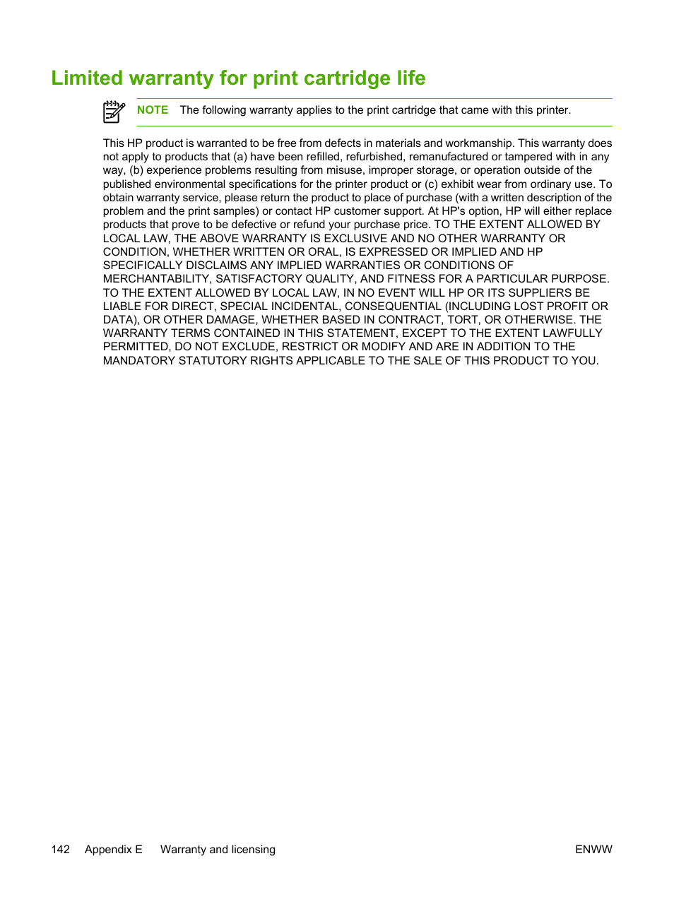 Limited warranty for print cartridge life | HP LaserJet P2015 User Manual | Page 152 / 158