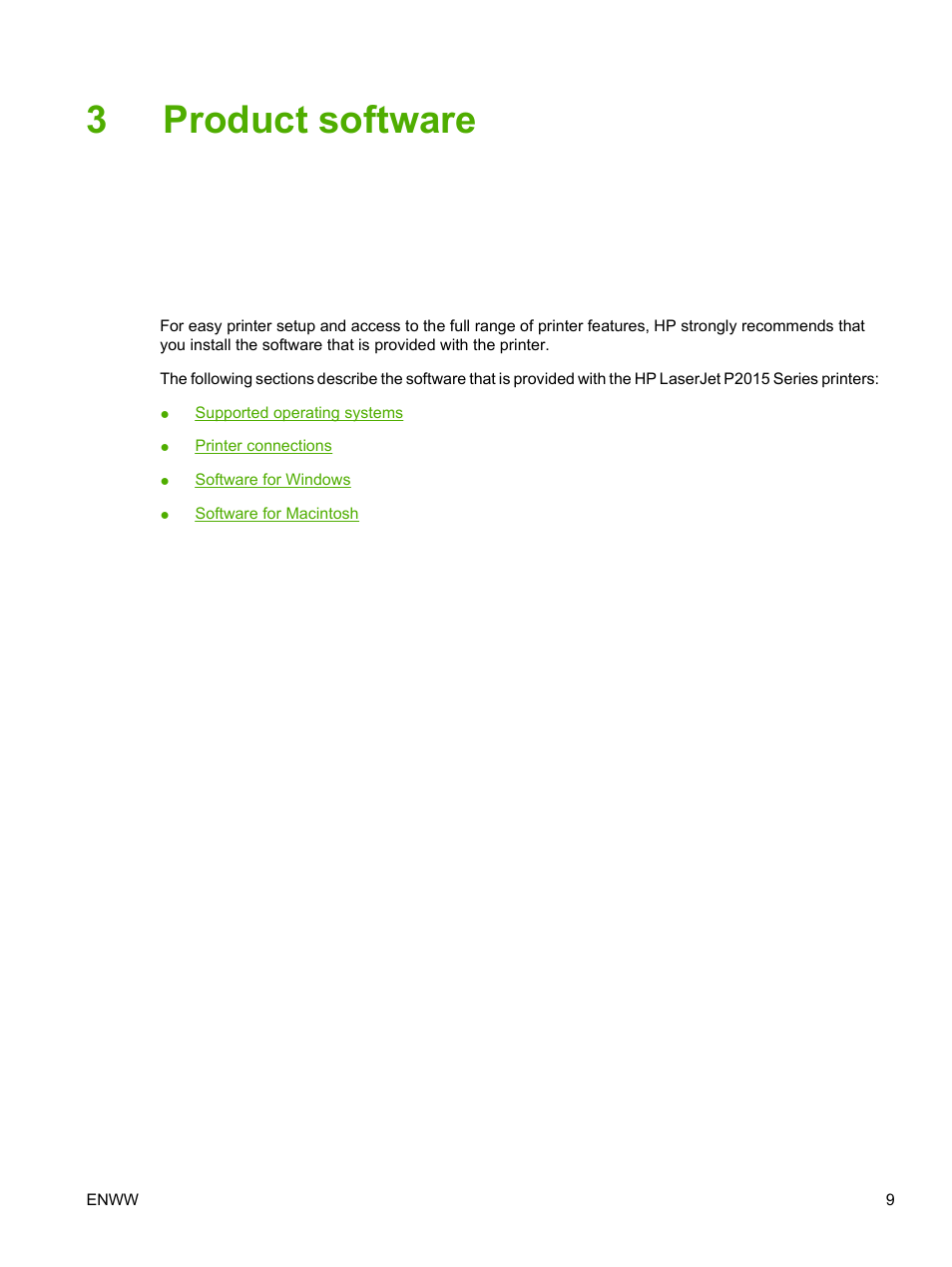 Product software, 3 product software, 3product software | HP LaserJet P2015 User Manual | Page 19 / 158