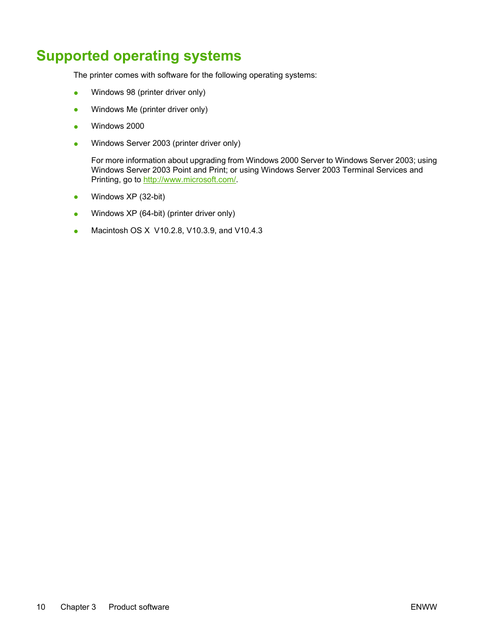 Supported operating systems | HP LaserJet P2015 User Manual | Page 20 / 158