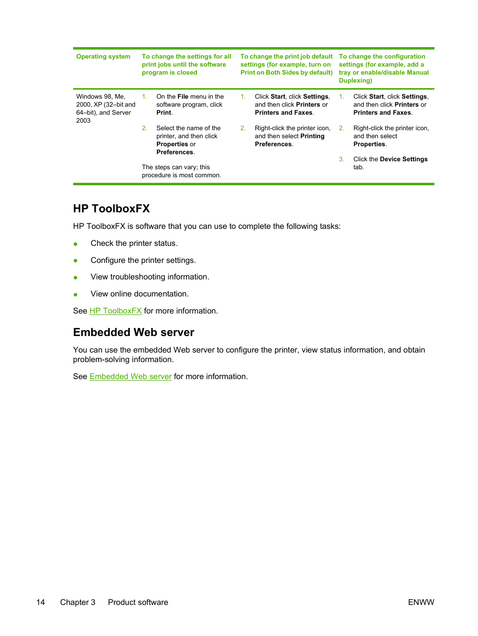 Hp toolboxfx, Embedded web server, Hp toolboxfx embedded web server | HP LaserJet P2015 User Manual | Page 24 / 158