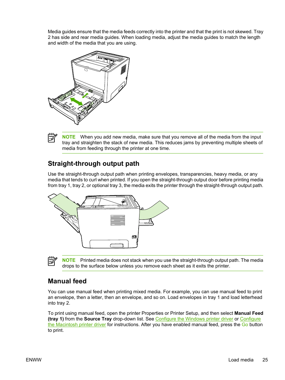 Straight-through output path, Manual feed, Straight-through output path manual feed | Straight, Through output path | HP LaserJet P2015 User Manual | Page 35 / 158