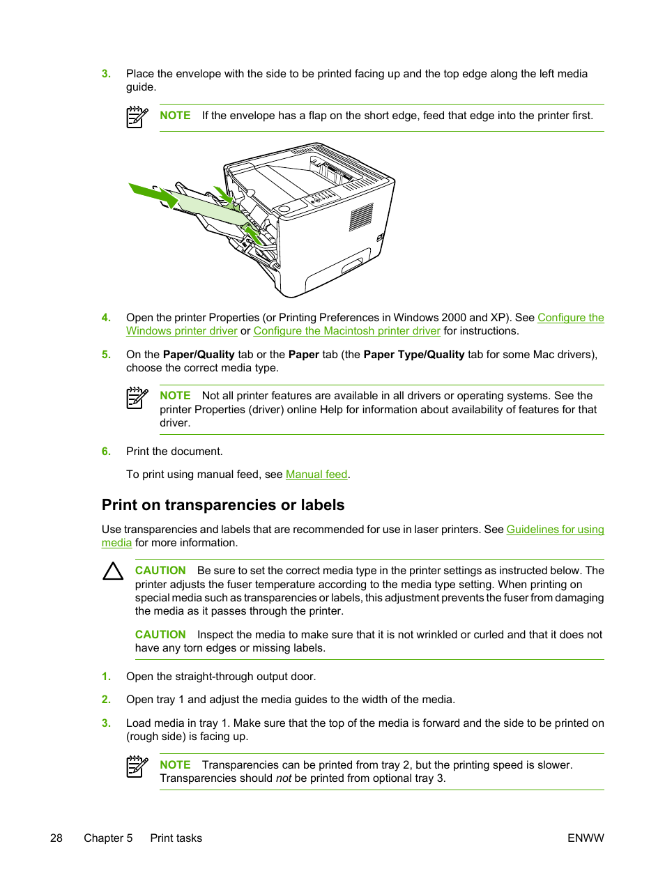 Print on transparencies or labels | HP LaserJet P2015 User Manual | Page 38 / 158