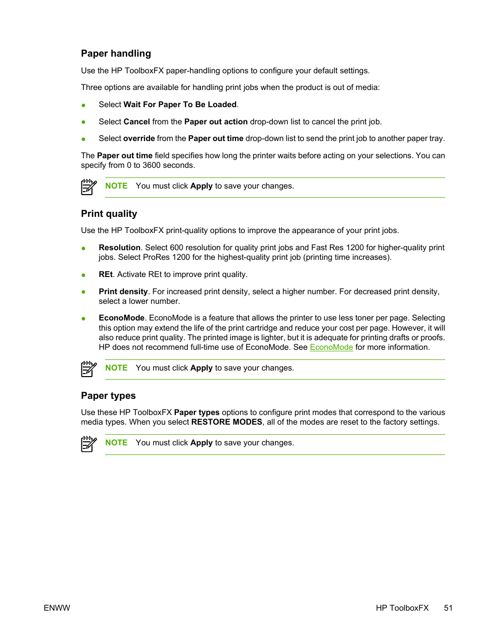 Paper handling, Print quality, Paper types | Paper handling print quality paper types | HP LaserJet P2015 User Manual | Page 61 / 158