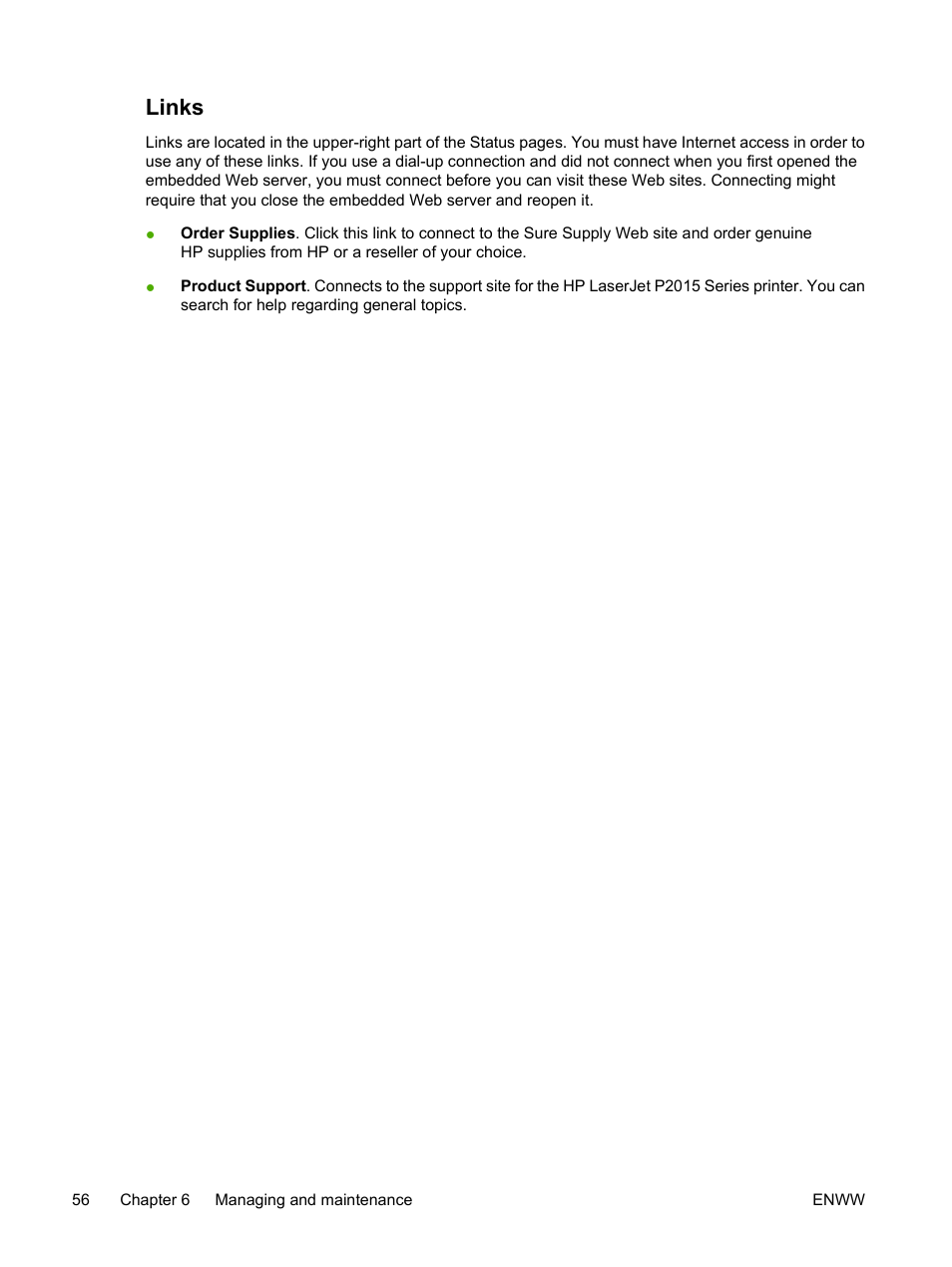 Links | HP LaserJet P2015 User Manual | Page 66 / 158